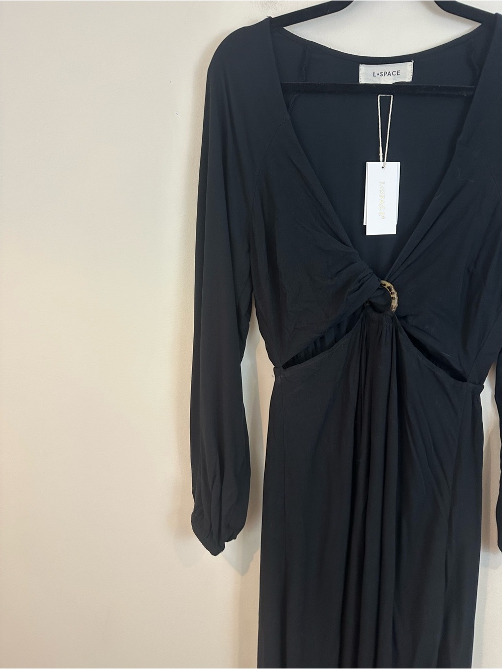 L*Space Colette Dress Waist Cutout Deep V Neck Maxi Length Black Size Medium NWT - Picture 3 of 9